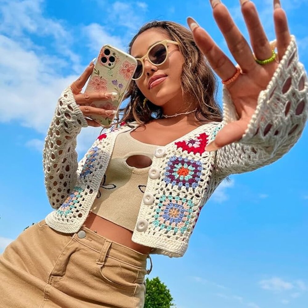Women's floral crochet handmade cardigan